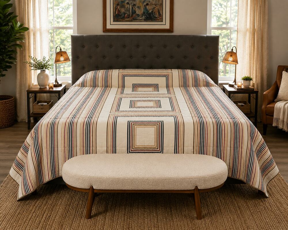 Vintage Vera Neumann for Burlington Reversible Cotton Bedspread Quilt 75” x 79”